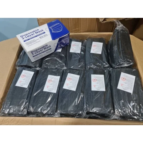 แมสยกลัง ราคาส่ง แมสจีน 50 กล่อง 1 ลัง หนา3ชั้น สีดำ