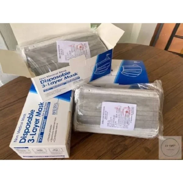 แมสยกลัง ราคาส่ง แมสจีน 50 กล่อง 1 ลัง หนา3ชั้น สีเทา